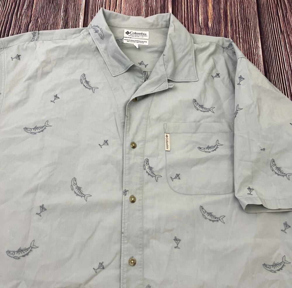 Columbia Short Sleeve Button Cotton Embroidered Shirt Mens Size XL